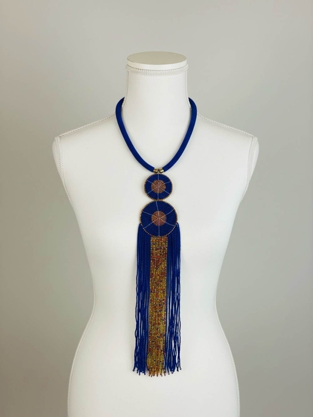 NWT Handcrafted South African Beaded Tassel Necklace / Collar.